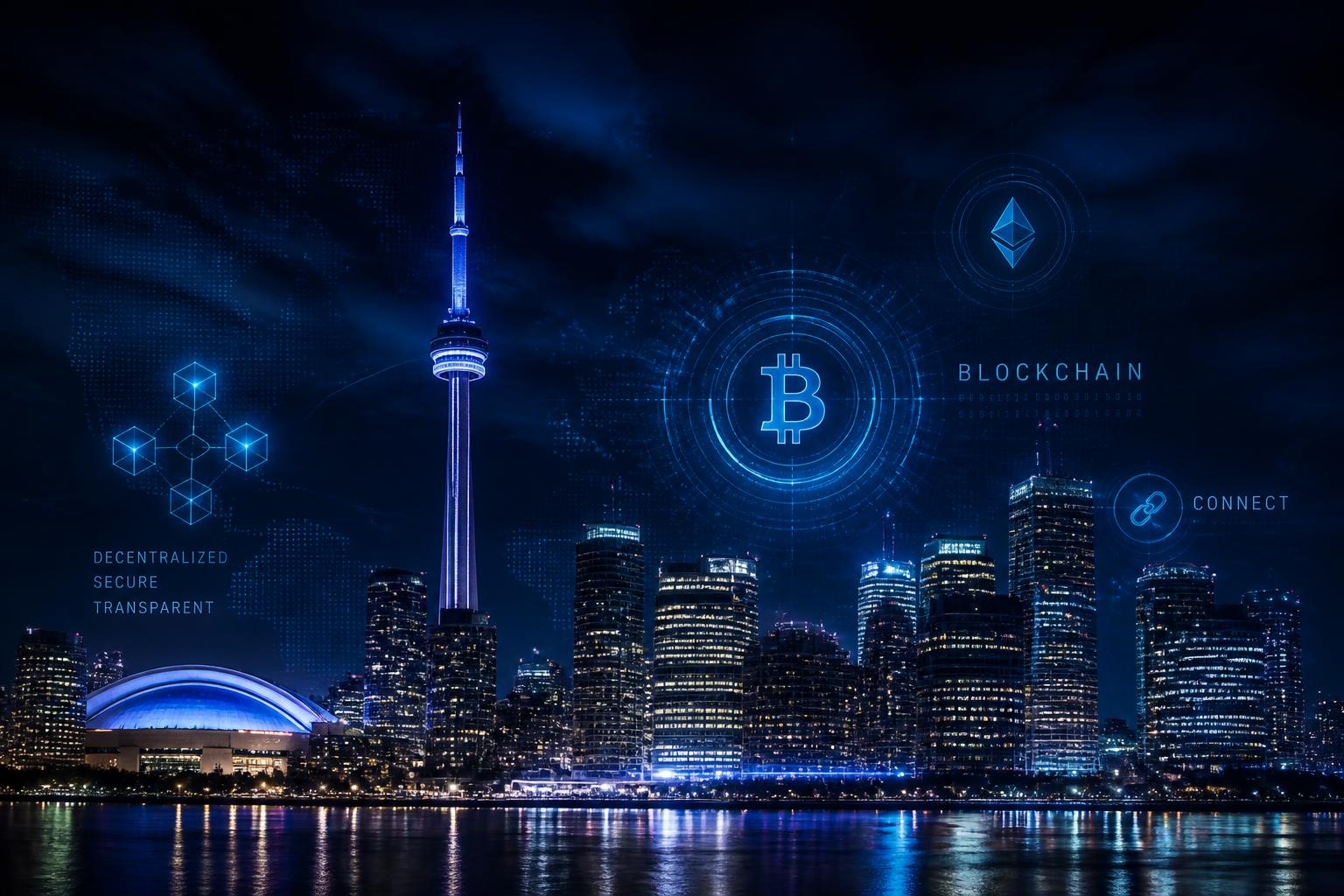Toronto skyline at night with CN Tower